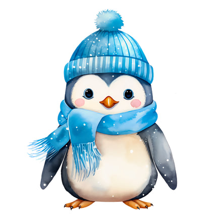 Penguin in Blue Scarf 100% Cotton Fabric Panel Block AA538