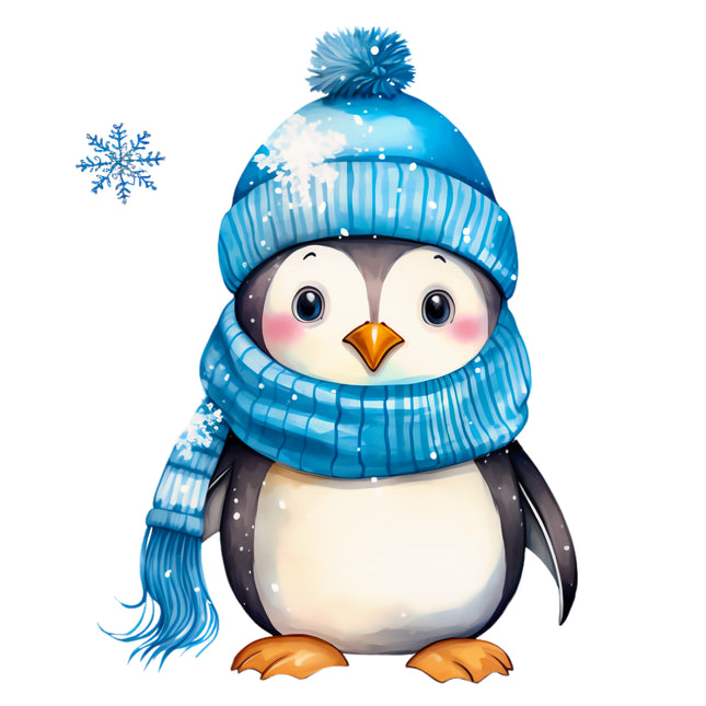 Penguin in Blue Scarf 100% Cotton Fabric Panel Block AA539