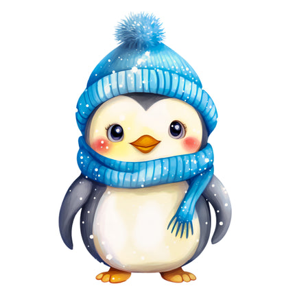 Penguin in Blue Scarf 100% Cotton Fabric Panel Block AA541