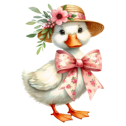 Goose Wearing Straw Hat 100% Cotton Fabric Panel Block AA610