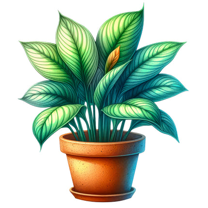 Potted plant with green leaves quilt block