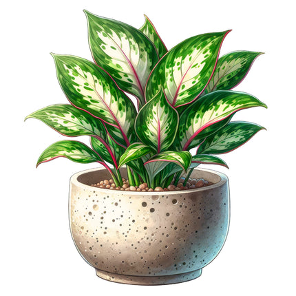 Potted plant with green and white leaves in a textured pot fabric panel