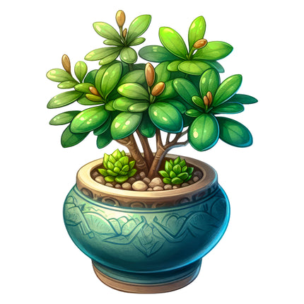 Jade Plant 100% Cotton Fabric Panel Block AA628