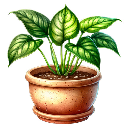 Potted plant with green leaves quilt block