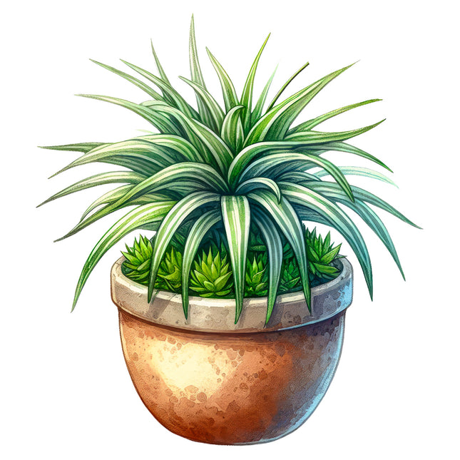 Potted plant with green succulents fabric panel