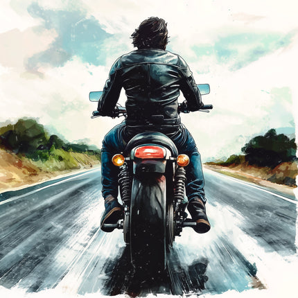 Person riding a motorcycle fabric panel