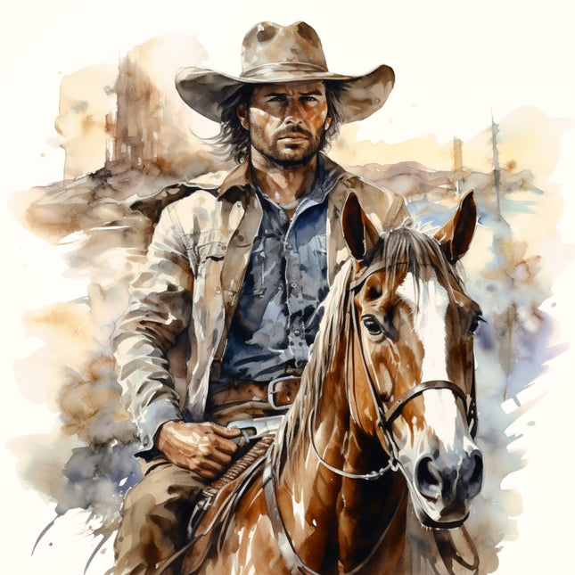 Cowboy & Horse 100% Cotton Fabric Panel Block AA700