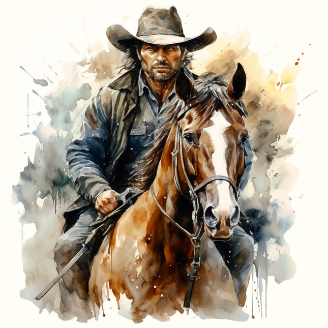 Cowboy & Horse 100% Cotton Fabric Panel Block AA708