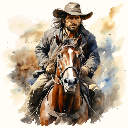 Painting of a cowboy riding a horse fabric panel