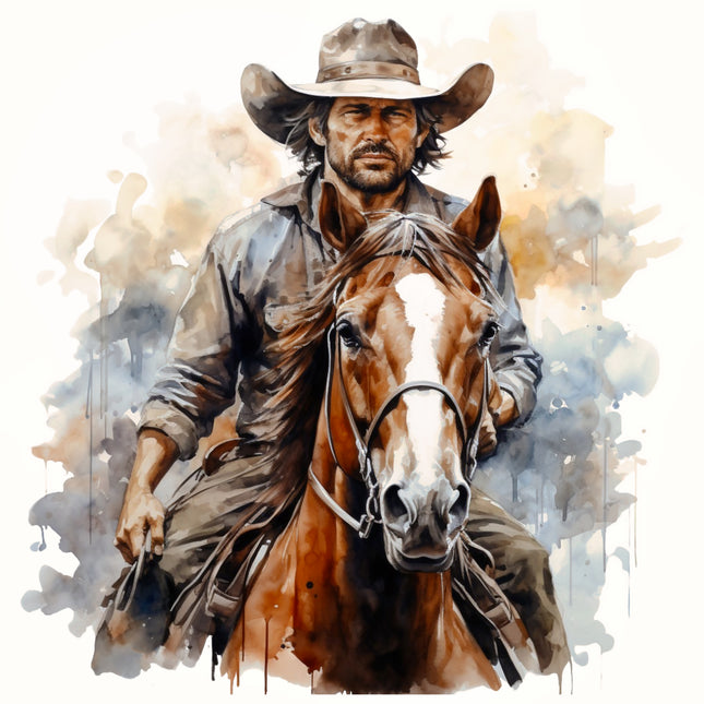 Cowboy & Horse 100% Cotton Fabric Panel Block AA721