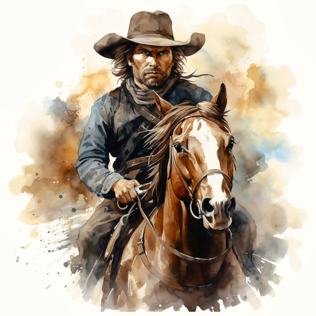 Cowboy & Horse 100% Cotton Fabric Panel Block AA725