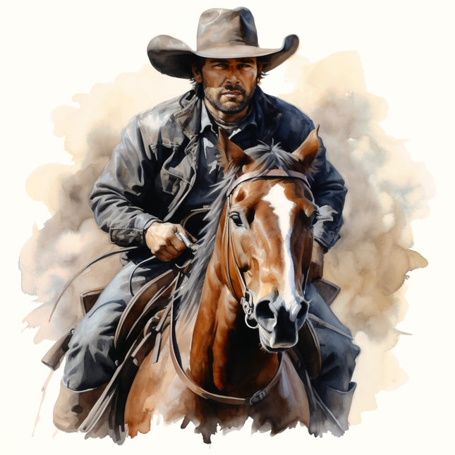 Cowboy & Horse 100% Cotton Fabric Panel Block AA734