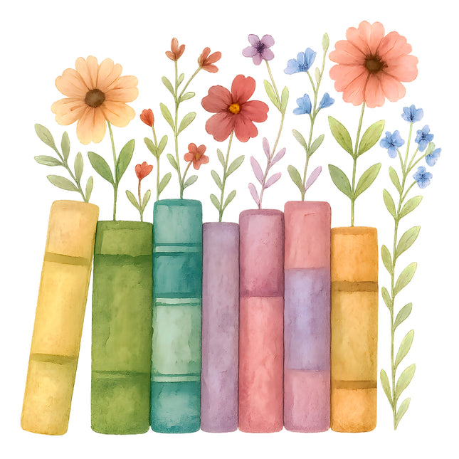 Books & Flowers 100% Cotton Fabric Panel Block AA749