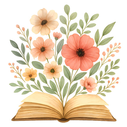 Books & Flowers 100% Cotton Fabric Panel Block AA750