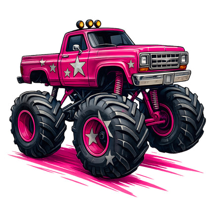 Pink Monster Truck 100% Cotton Fabric Panel Block AA761