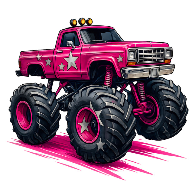 Pink Monster Truck 100% Cotton Fabric Panel Block AA761