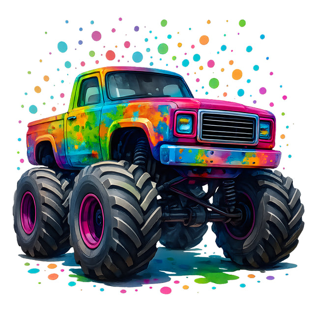 Colorful Monster Truck 100% Cotton Fabric Panel Block AA762