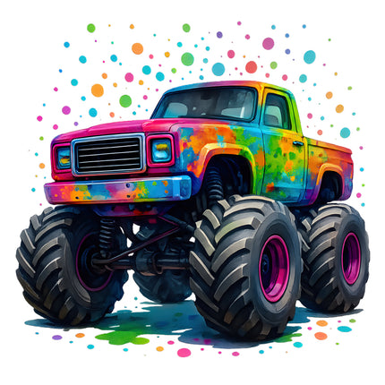 Colorful monster truck with large wheels fabric panel