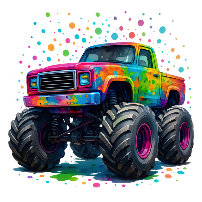 Colorful monster truck with large wheels fabric panel