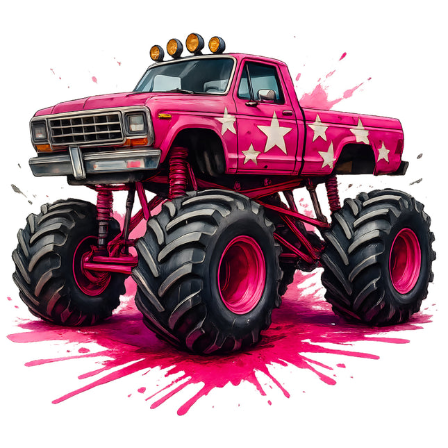 Pink monster truck with stars fabric panel