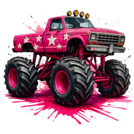 Pink monster truck with large wheels fabric panel
