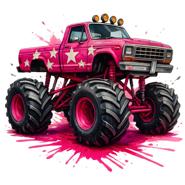 Pink monster truck with large wheels fabric panel