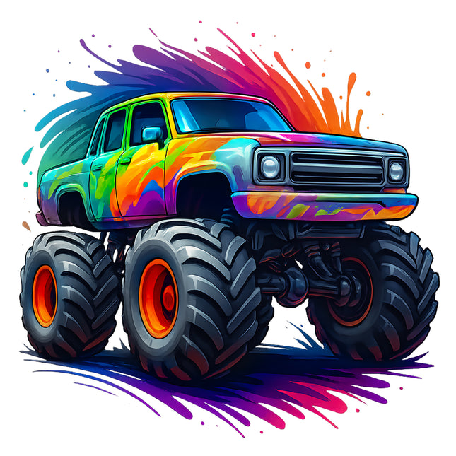 Colorful Monster Truck 100% Cotton Fabric Panel Block AA764