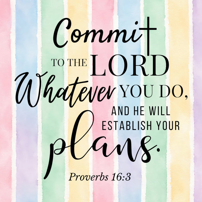 Proverbs 16:3 Scripture 100% Cotton Fabric Panel Block AA80134