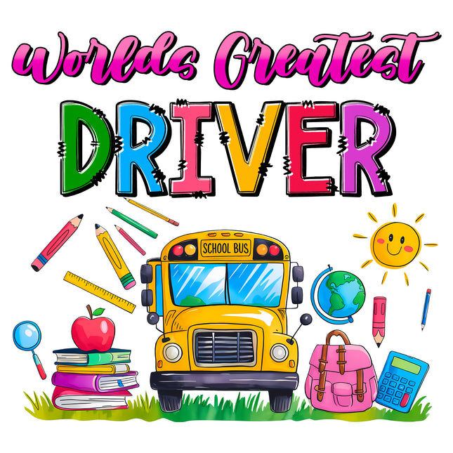 Greatest School Bus Driver 100% Cotton Fabric Panel Block AA814