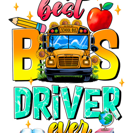 Best School Bus Driver 100% Cotton Fabric Panel Block AA816