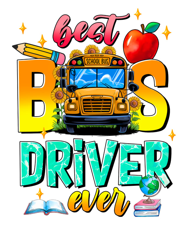 Best School Bus Driver 100% Cotton Fabric Panel Block AA816