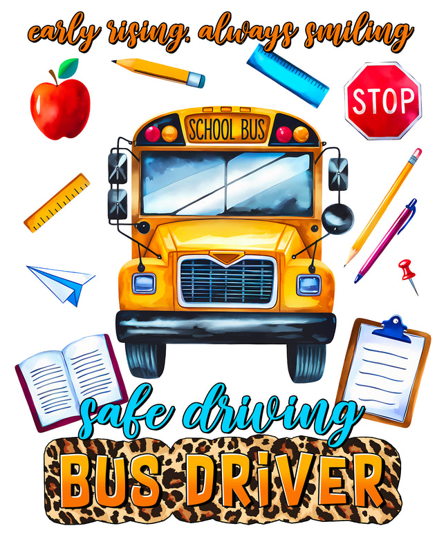 School Bus Driver 100% Cotton Fabric Panel Block AA818