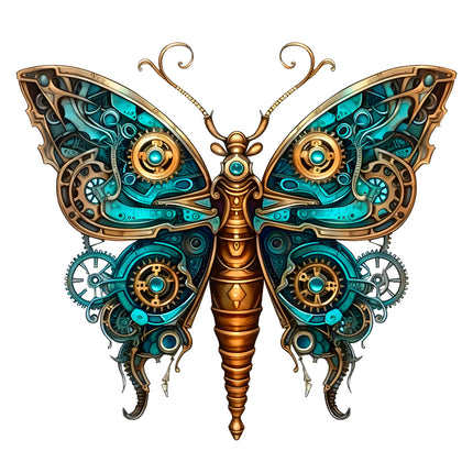 steampunk butterfly with teal and gold design fabric panel