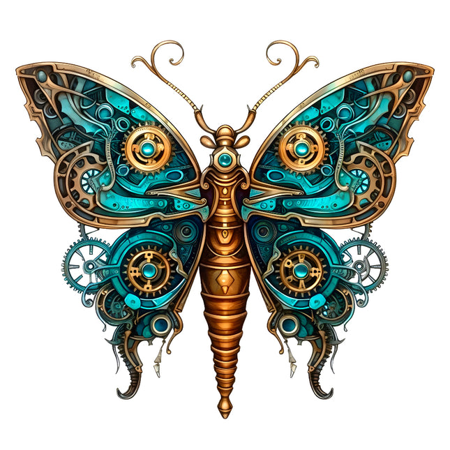 steampunk butterfly with teal and gold design fabric panel
