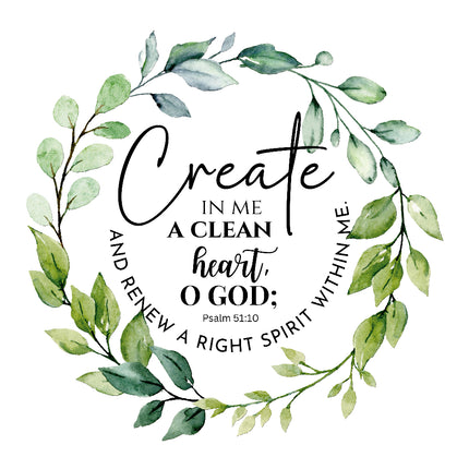 Psalm 51:10 Scripture 100% Cotton Fabric Panel Block AA9017