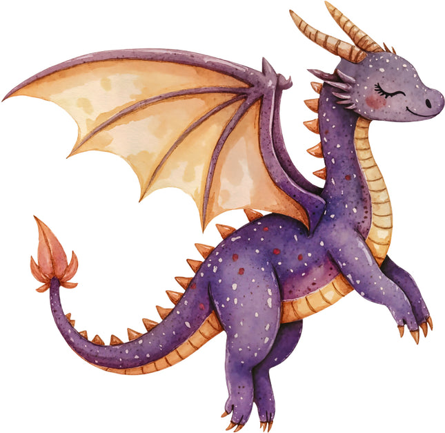 Illustration of a purple dragon with orange accents quilt block