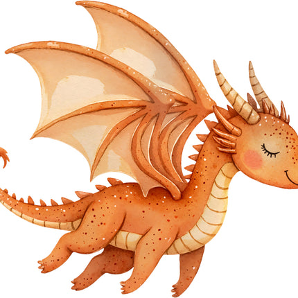 Illustration of a cute orange dragon with closed eyes quilt block