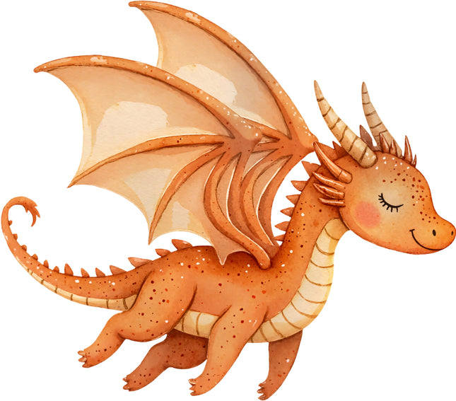 Illustration of a cute orange dragon with closed eyes quilt block