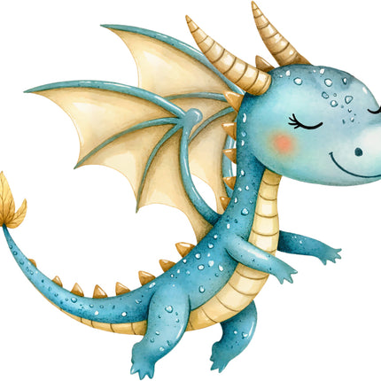 Cartoon dragon with closed eyes quilting panel