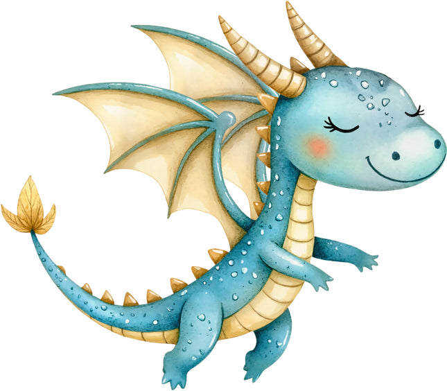 Cartoon dragon with closed eyes quilting panel