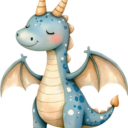 Cartoon dragon with blue and beige colors quilting panel