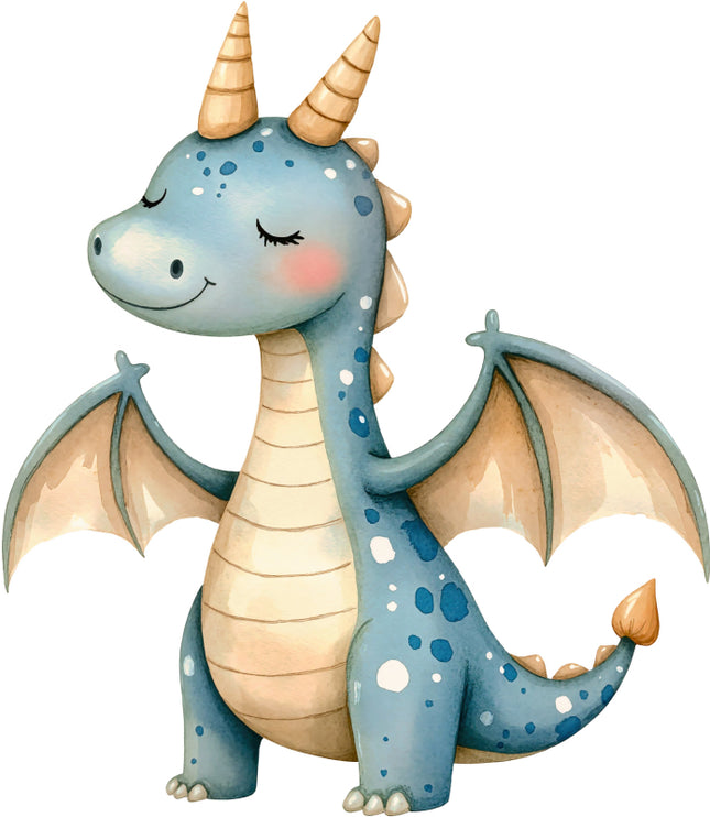 Cartoon dragon with blue and beige colors quilting panel
