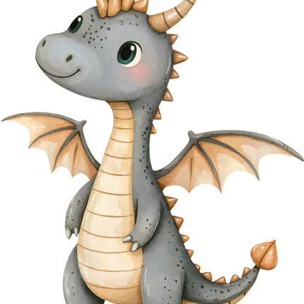 Cartoon dragon with gray body and beige wings fabric panel
