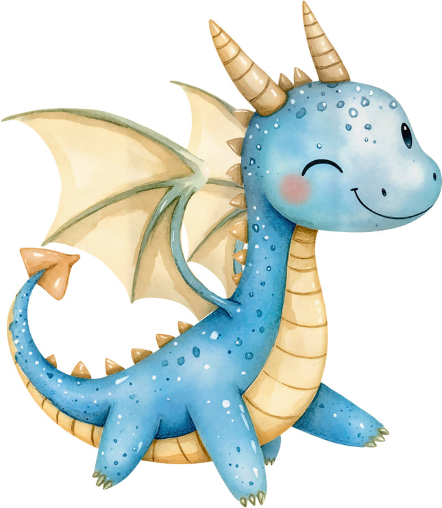 Cartoon dragon with blue body and beige wings fabric panel