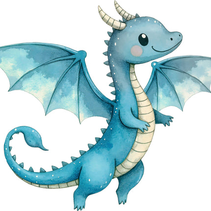 Cartoon blue dragon with white accents fabric panel