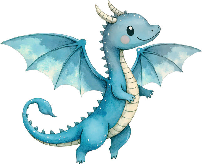 Cartoon blue dragon with white accents fabric panel