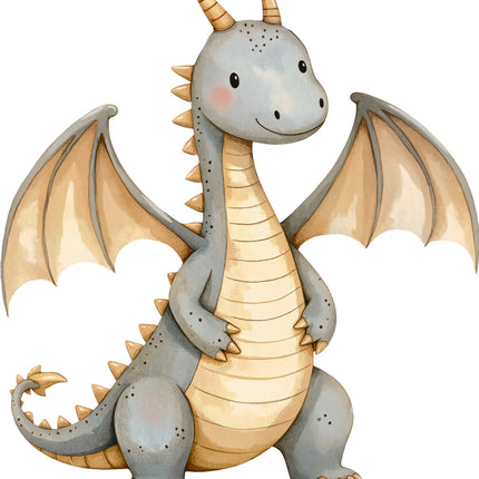 Cartoon dragon with gray body fabric panel