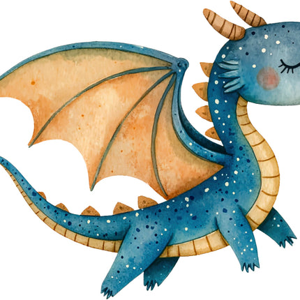Illustration of a blue dragon fabric panel