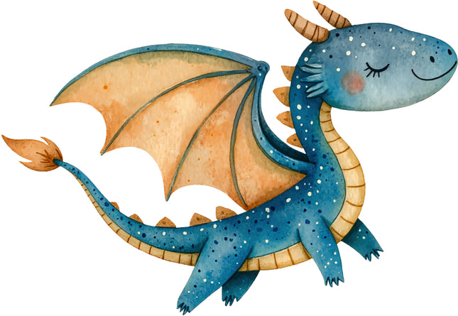 Illustration of a blue dragon fabric panel