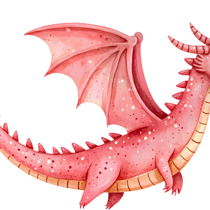 Illustration of a pink dragon fabric panel